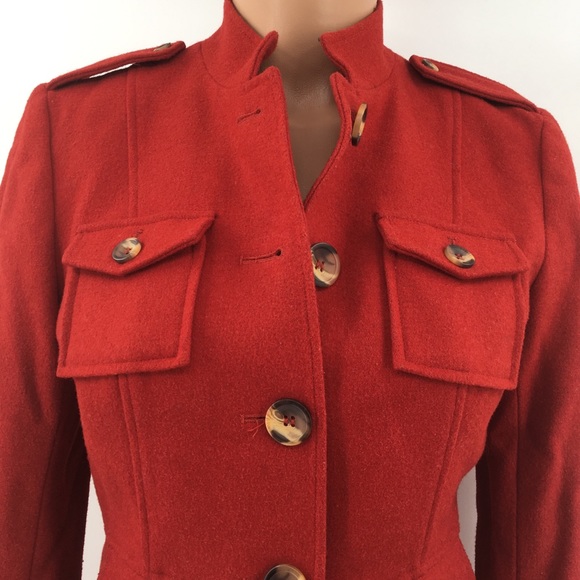 Sundance Red Wool Blend Military Style Jacket Coat - Picture 3 of 9